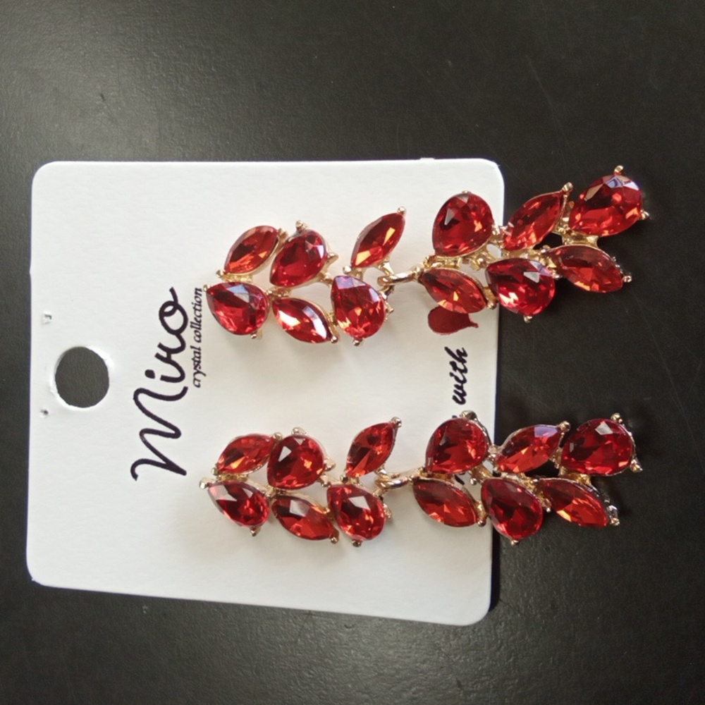 Ruby Red Leaf Post Earrings - Picture 4 of 4